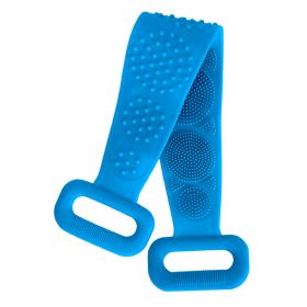 Silicone Back Scrubber Belt For Shower Exfoliating Foaming Body Wash Strap Brush Bristles Massage Dots W/ Adhesive Hook (Option: BathScrubberBelt Blue)