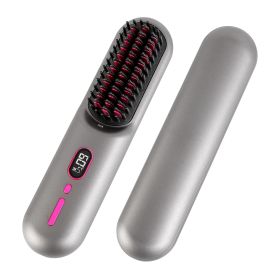 Cordless Negative Ion Hair Straightener Brush Rechargeable Mini Styling Comb with 12 Heating Levels Anti-scald 30S Preheating 30Mins Auto Sleep LCD Di (Option: HairStraightener Grey)