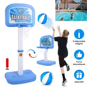 2 In 1 Poolside Basketball Game Set Pool Basketball Goal Indoor Outdoor Kids Basketball Court Water Basketball Toy with 2 Balls Gift for Boys Girls Ag (Option: BallHoop Blue)