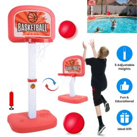 2 In 1 Poolside Basketball Game Set Pool Basketball Goal Indoor Outdoor Kids Basketball Court Water Basketball Toy with 2 Balls Gift for Boys Girls Ag (Option: BallHoop Red)