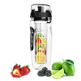 Fruit Infuser Water Bottle 32OZ Juice Shaker Sport w/ Flip Top Lid Anti-Slip Grips For Office Home Sport Running Walking Hiking (Option: 1000mlFruitInfuser Black)
