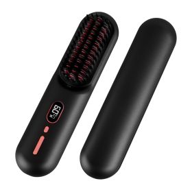 Cordless Negative Ion Hair Straightener Brush Rechargeable Mini Styling Comb with 12 Heating Levels Anti-scald 30S Preheating 30Mins Auto Sleep LCD Di (Option: HairStraightener Black)